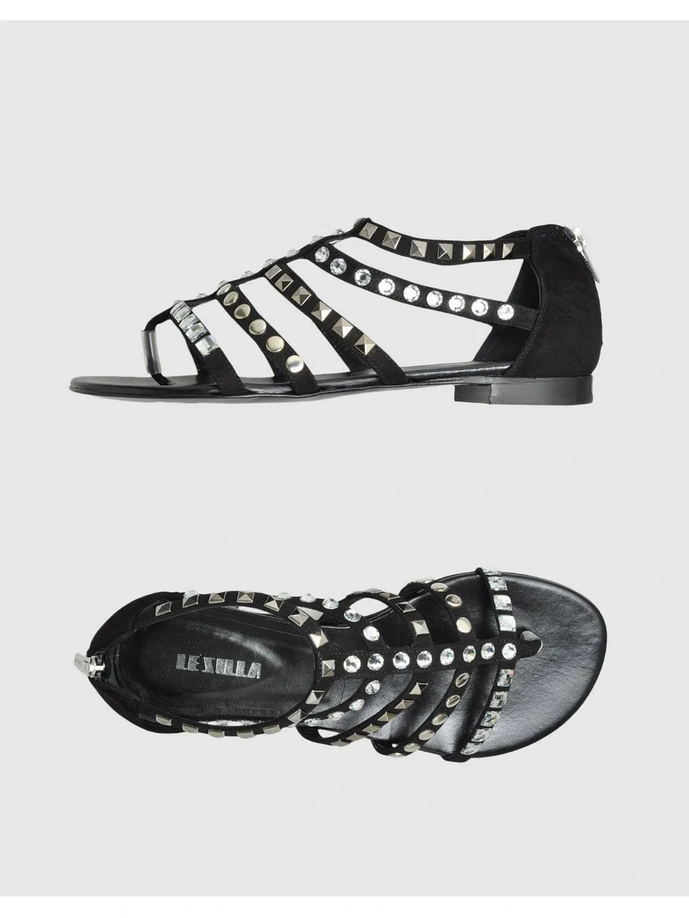 Le Silla Suede Black Studded Strappy Sandals
